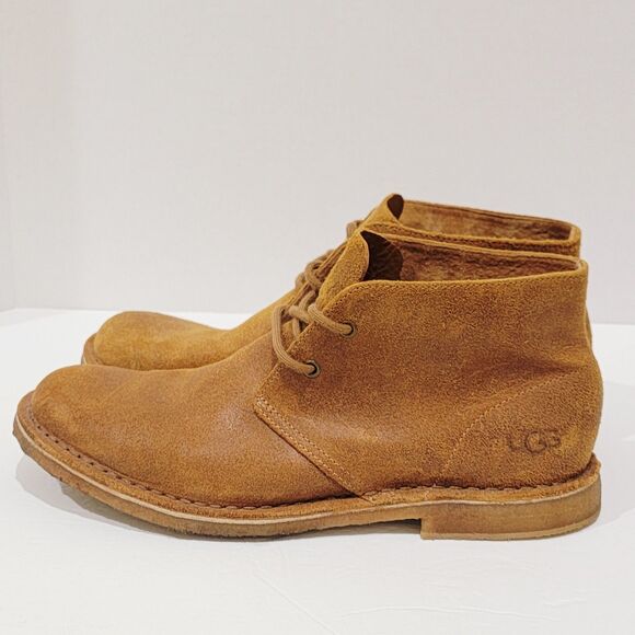 UGG Leighton Mens Desert Boots Size 9 Leather Chestnut Brown Suede Ankle Chukka - Picture 5 of 12